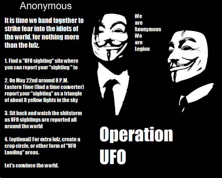 Anonymous planea falsificar masivo avistamiento de OVNIs este 22 de mayo