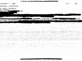 Un archivo COMINT OVNI fuertemente blanqueado. (Crédito: NSA)