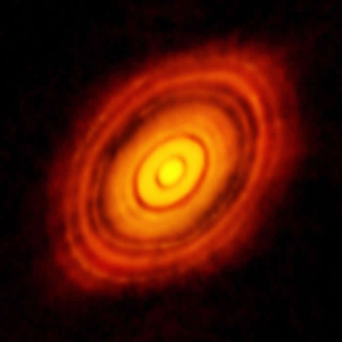 Imagen obtenida por ALMA del disco protoplanetarios que rodea a HL Taur. Crédito: ALMA (ESO/NAOJ/NRAO)