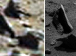 Confirmado: La roca no levita en Marte. Fue un efecto óptico. Imagen de la derecha muestra que lo que se creía no era real.
