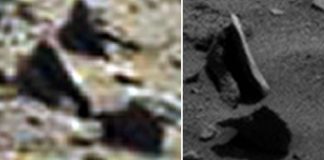 Confirmado: La roca no levita en Marte. Fue un efecto óptico. Imagen de la derecha muestra que lo que se creía no era real.