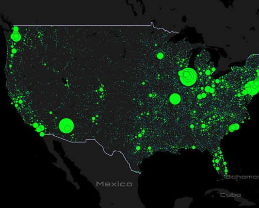 Mapa interactivo de más de 90.000 informes de avistamientos de OVNIs que se remontan a 1905. Crédito: metrocosm.com