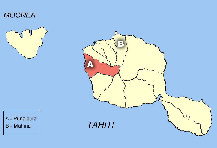 Ubicación de Puna'auia y Mahina en la Polinesia Francesa. 