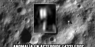Objeto anómalo fotografiado en el asteroide 433 Eros. Noten como su estructura no concuerda con lo que le rodea.