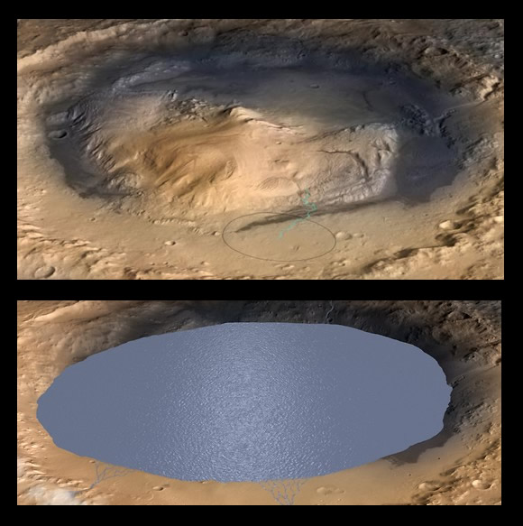 Simulación del cráter Gale en el pasado de Marte.