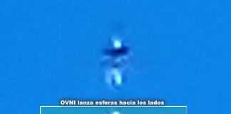 En un momento del vídeo el OVNI humanoide lanza unas esferas luminosas hacia ambos lados.