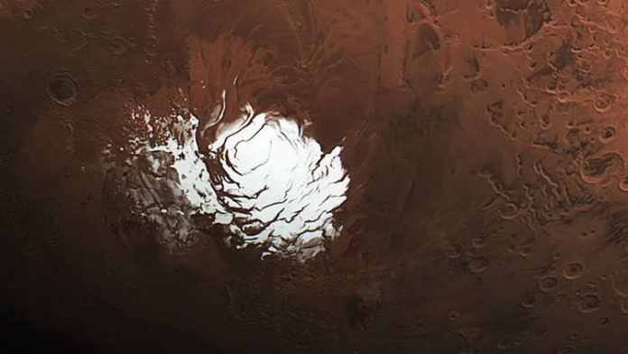 La capa de hielo en el polo sur de Marte